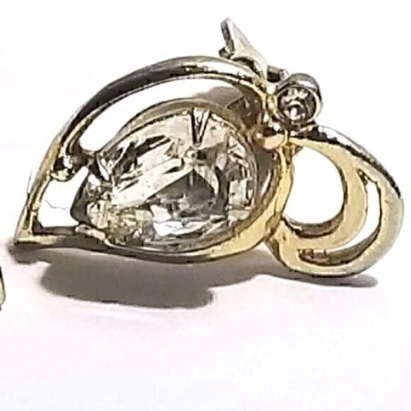 Signed Kramer Large Rhinestone Clip Earrings - Picture 2 of 6